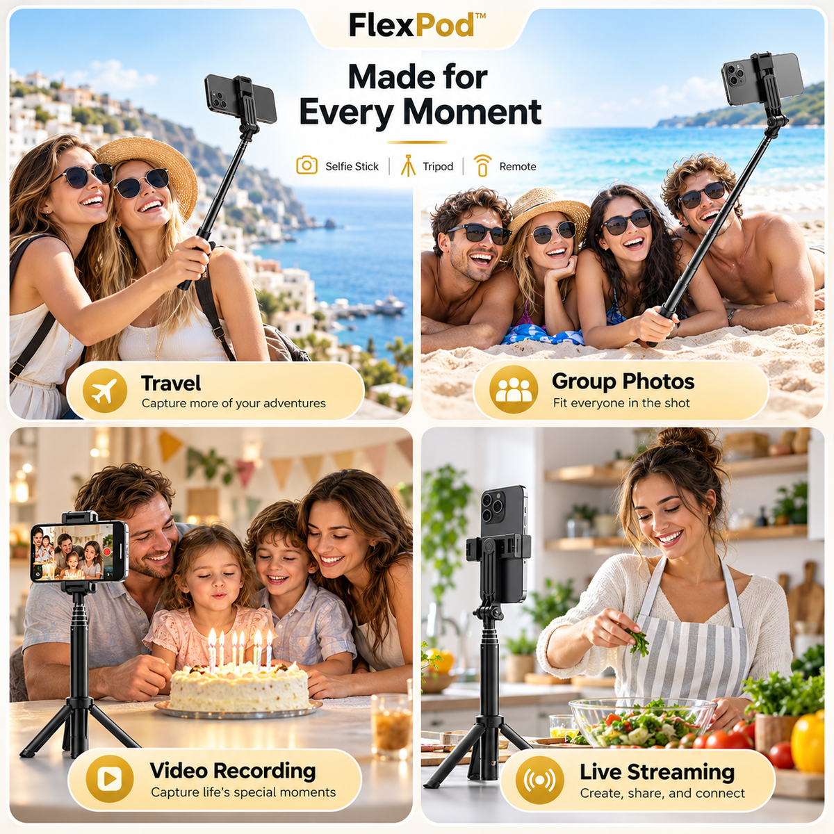FlexPod™ | 6-in-1 Selfie Stick Tripod